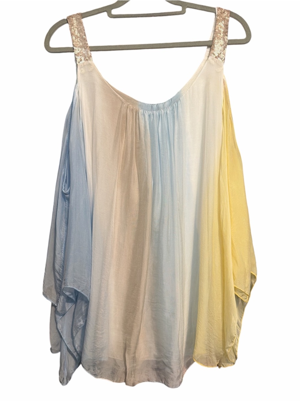 BELLE FRANCE cold-shoulder silk-blend tunic Sequin strap butterfly sleeves